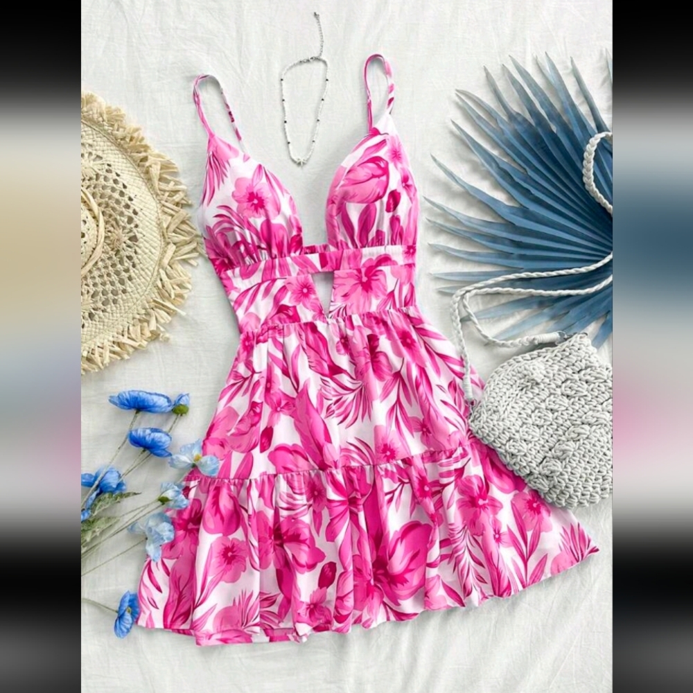 SHEIN Pink Floral Backless Dress